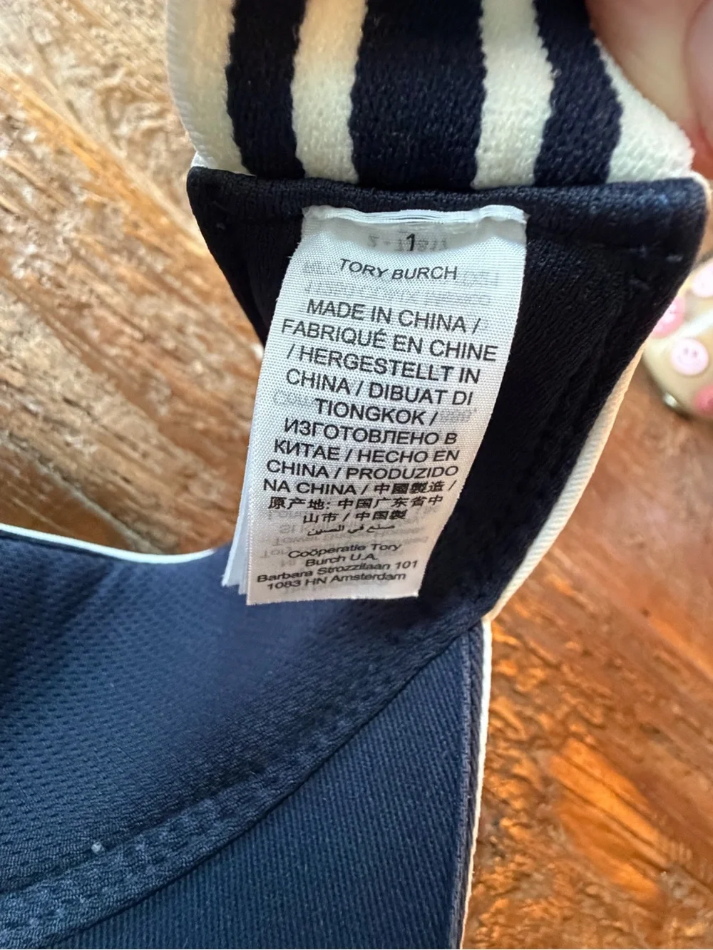 Tory Burch Sport Cream Visor with Navy Striped Elastic